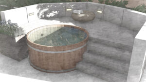 Northern Lights Hot Tub in deck with concrete wall